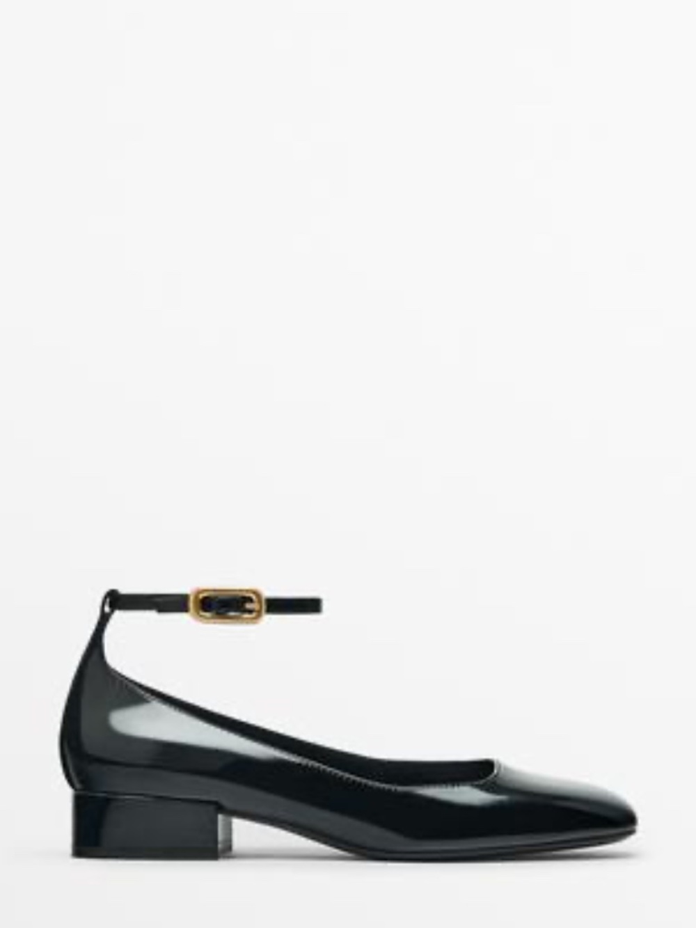 MASSIMO DUTTI - Black Patent Finish Ballerinas with Buckled Strap